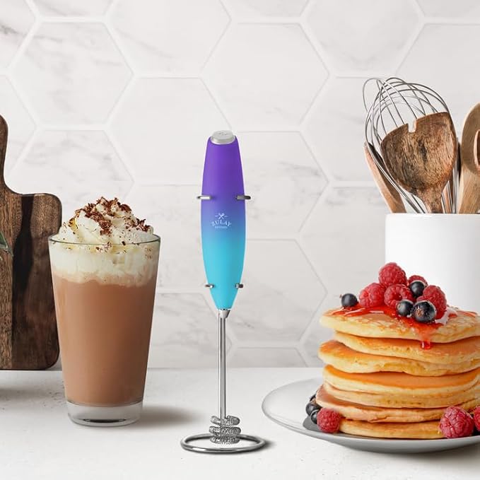 Zulay Kitchen Milk Frother with Patented Tornado Triple Whisk – Handheld Foam Maker for Coffee, Lattes, Matcha & Hot Chocolate – Rich, Creamy Froth in Seconds