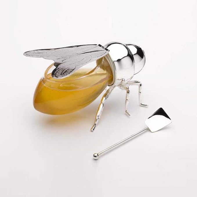 Godinger Honey Jar Silver Bee Themed Serverware Breakfast, Tea or Special Occasions