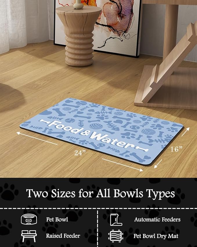 Pet Feeding Mat-Absorbent Dog Mat for Food and Water Bowl-No Stains Quick Dry Water Dispenser Mat-Dog Accessories Pet Supplies-Bowl for Messy Drinkers(Bone,16"x24"