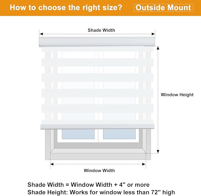Persilux Zebra Blinds for Windows, Cordless Roller Shades Window Treatments (69" W x 72" H, White) Light Filtering Dual Layer Roller Window Shades Light Filtering Sheer Shades for Home and Office