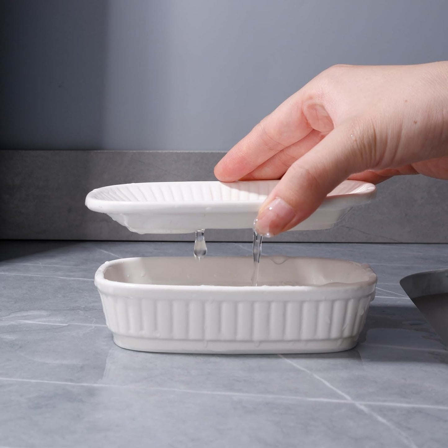 ANTIS'S HOME Ceramic Soap Dish, Self-draining Soap Holder, Double Layer Bar Soap Holder, White Draining Soap Dishes for Bathroom Shower Kitchen, Minimalist Vintage Style, Keep Soap Dry