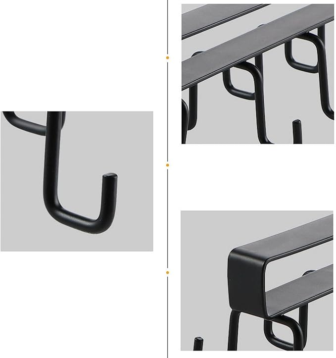 Under Cabinet Kitchen Utensil Hooks, Iron Double Row Rail Mug Holder Under Shelf Clip On Cabinet Hook Spoon Shovel Shelving for Restaurant Cup Hanging(Black)