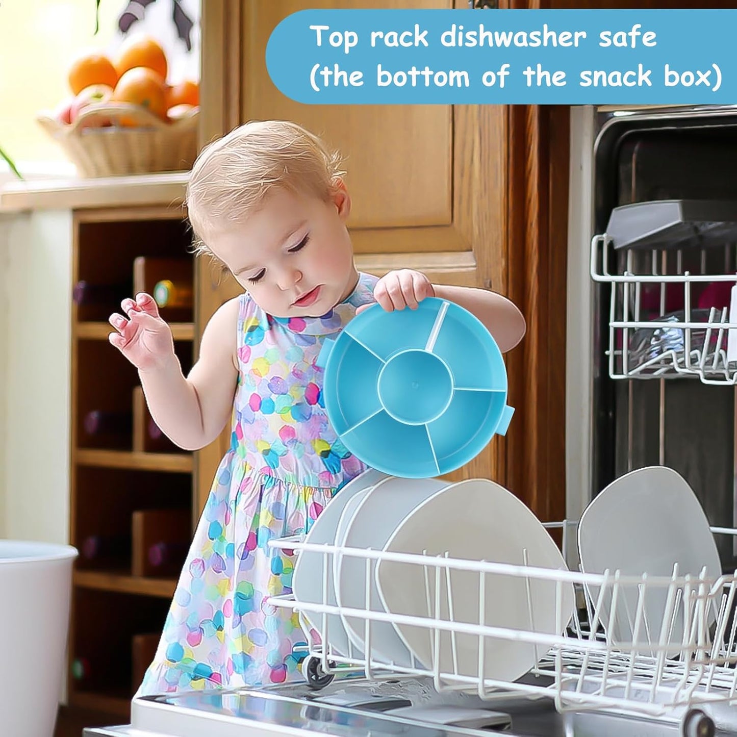 Snack Spinner Set for Kids – 2-Pack, Includes Rotating Snack Container & Classic Sectioned Snack Box, BPA-Free, Dishwasher Safe, Perfect for Travel, Blue