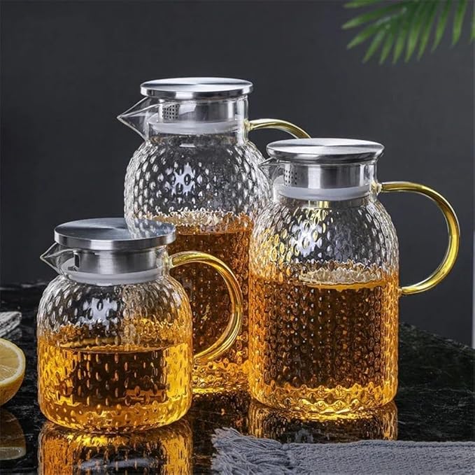 Water Pitcher Glass Water Pitcher with Filter Lid and Pouring Spout Heat Resistant Glass Carafe for Hot Cold Beverages Homemade Ice Tea Bottle Iced Tea Carafe(1L)