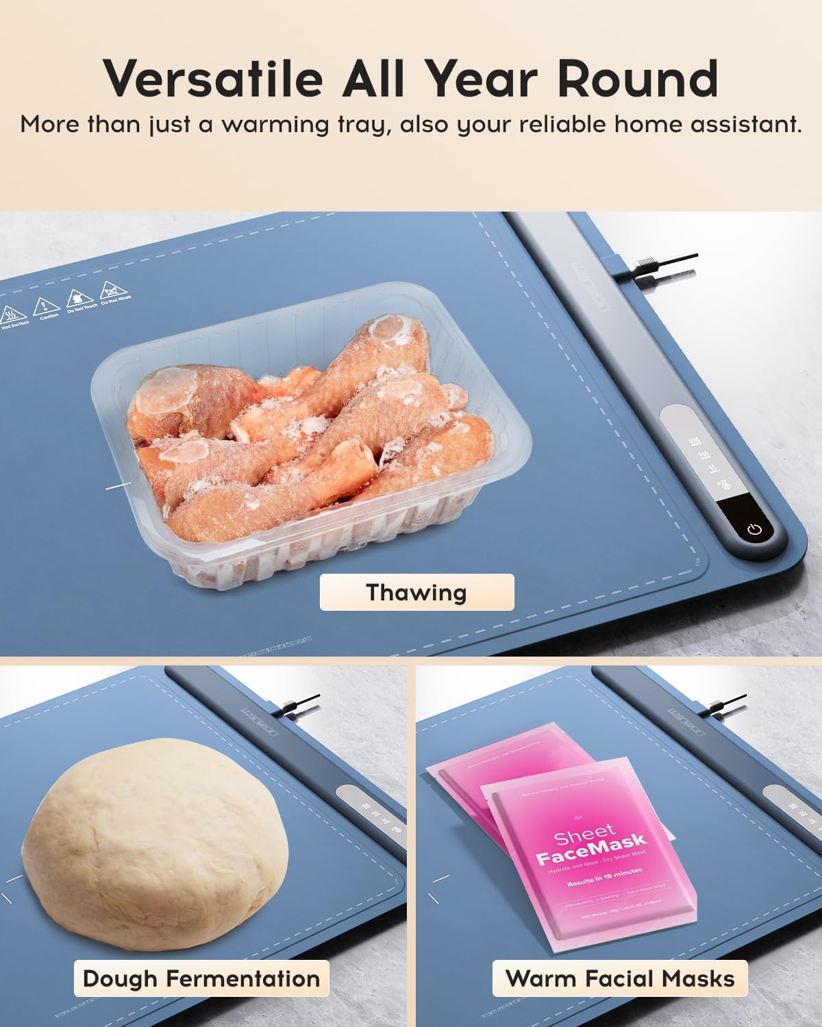 Electric Warming Tray - Full Surface Heating,Rollable & Portable,Premium Silicone Nano-Material,3 Temperature Settings,Auto Shut-Off -Versatile Food Warmer for Gatherings,Parties,Everyday Use