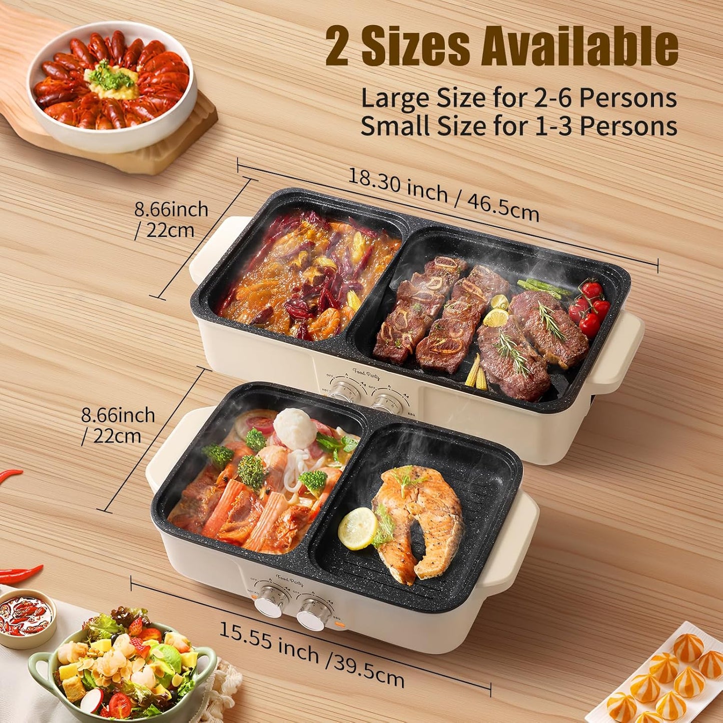 Food Party Hot Pot Electric Grill 2 in 1 Korean BBQ Grill Indoor Smokeless Hotpot Pot Electric Cooker Sahabu Shabu Pot Non Stick (Small)