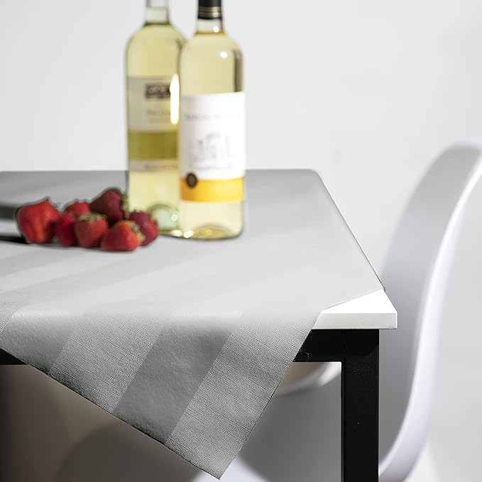 Luxury Table Protector Pad, 2 in 1 Table pad + Great Looking Tablecloth - Heat Resistant, Spill & Stain Proof - Flannel Backing (54x126, Silver - Silk Stripe)