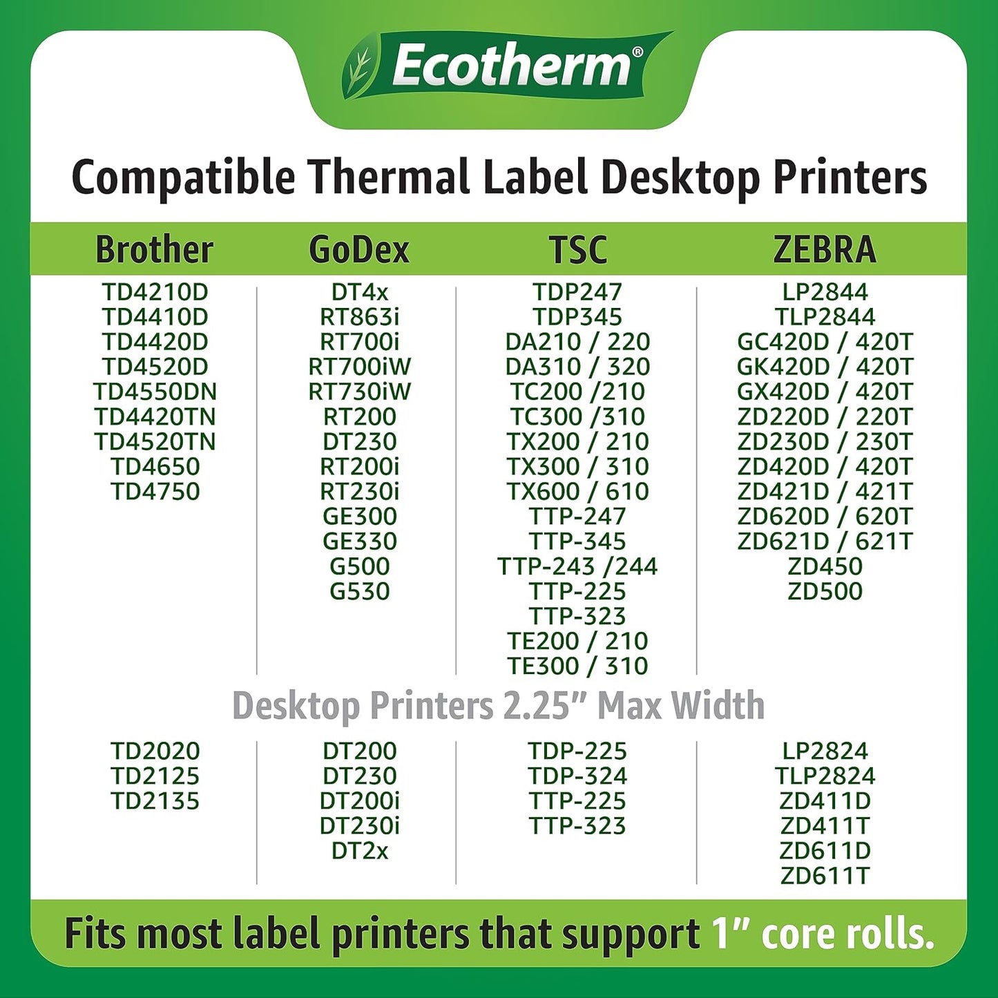 3" x 2" Thermal Labels | 4 Rolls | 2940 Labels | fits Zebra, Munbyn, Rollo, Godex, Arkscan, iDPRT, Offnova Thermal Label Printers and More | Blank White Adhesive Stickers by Ecotherm
