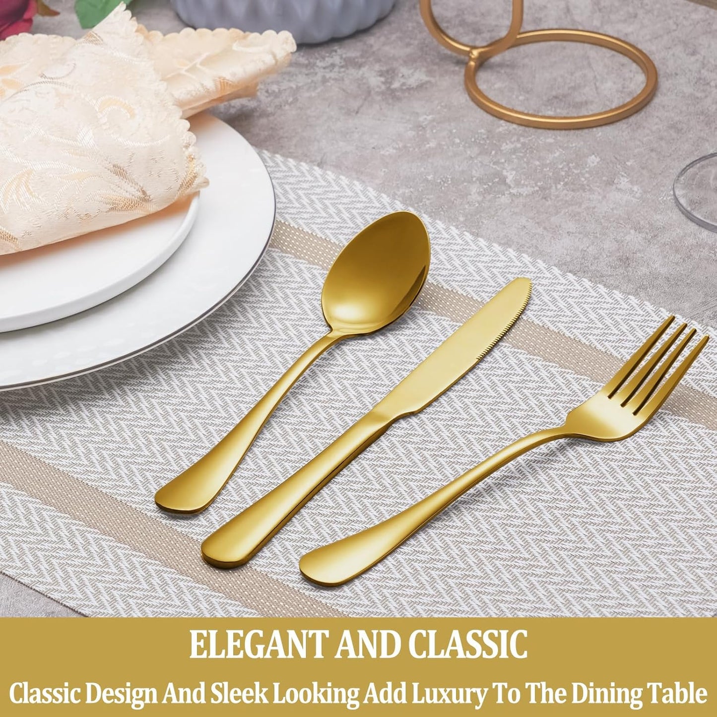 30 Pcs Gold Silverware Set Service for 6, Premium Stainless Steel Flatware Set, Cutlery Utensil Set, Durable Home Kitchen Eating Tableware Set, Include Fork Knife Spoon Set, Dishwasher Safe