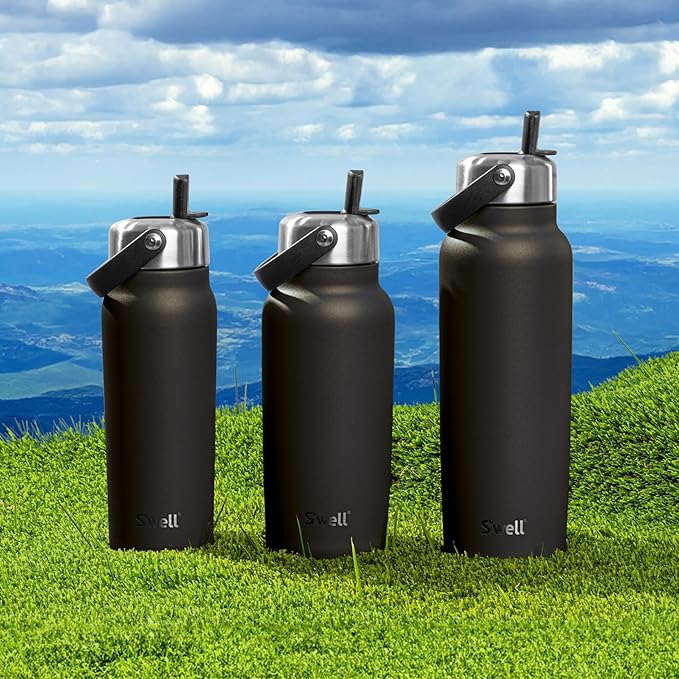 S'well Recycled Stainless Steel Explorer with Flip Straw Lid, 32oz, Onyx, Triple Layered Vacuum Insulated Containers Keeps Drinks Cold for 42 Hours and Hot for 10
