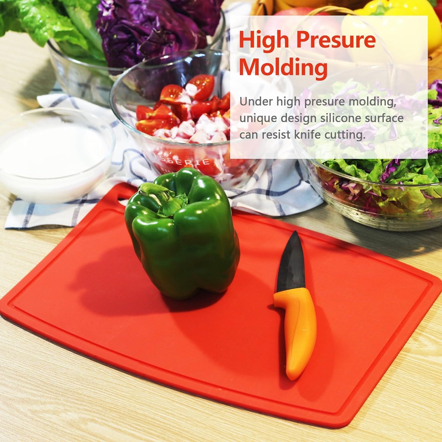 Thick Silicone Cutting Boards for Kitchen Silicone Chopping Boards/Mats Set of 2 Extra Large14.6''x10.43'', Mini 9.1”x7.1” Non-slip Deep Drip Juice Groove, Dishwasher Safe-Red