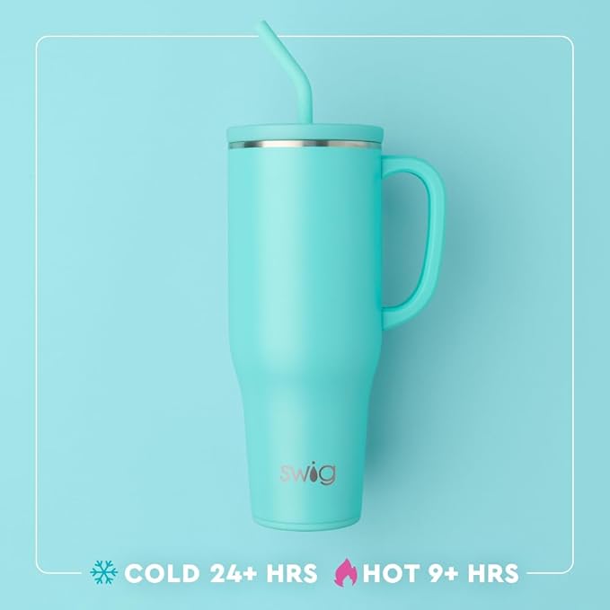 Swig Life 40oz Mega Mug, 40 oz Tumbler with Handle and Straw, Cup Holder Friendly, Dishwasher Safe, Lightweight Extra Large Insulated Tumbler, Stainless Steel (Cherry Pie)