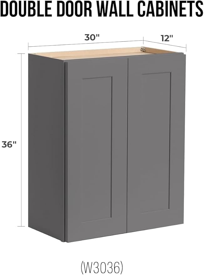 Wall-Mounted Cabinet – Solid Wood Shaker Style Medicine Cabinet with Adjustable Shelves & Soft-Close Doors for Bathroom, Kitchen, and Office Storage (Pebble Gray, 42" W x 12" D x 30" H)