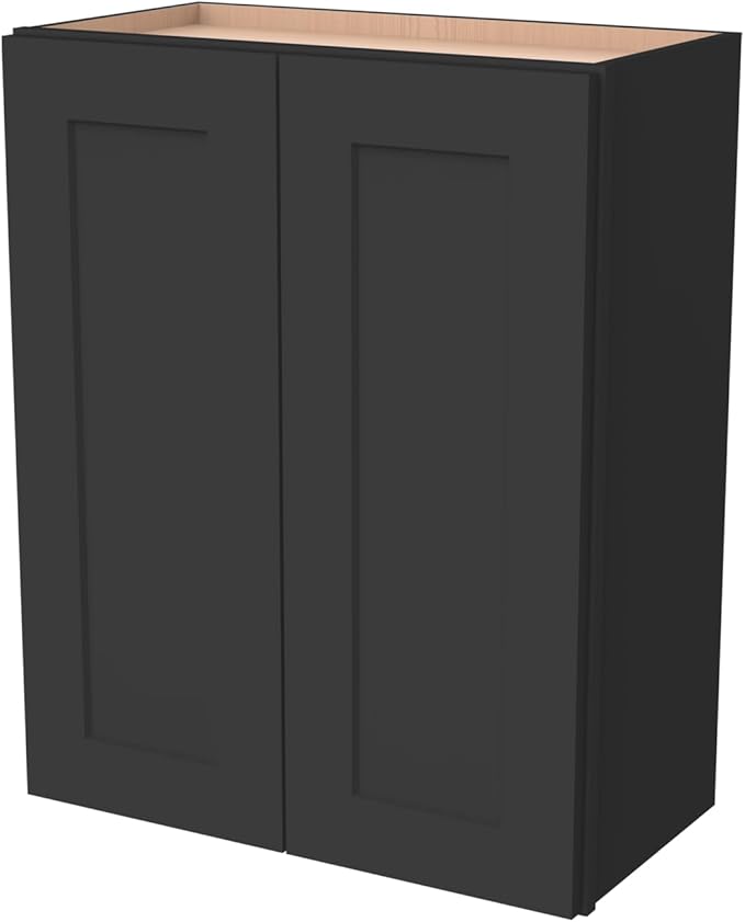 Wall-Mounted Cabinet – Solid Wood Shaker Style Medicine Cabinet with Adjustable Shelves & Soft-Close Doors for Bathroom, Kitchen, and Office Storage (Charcoal Black, 33" W x 12" D x 36" H)