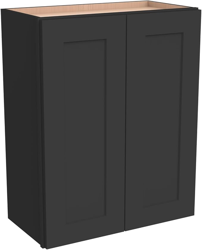 Wall-Mounted Cabinet – Solid Wood Shaker Style Medicine Cabinet with Adjustable Shelves & Soft-Close Doors for Bathroom, Kitchen, and Office Storage (Charcoal Black, 33" W x 12" D x 30" H)