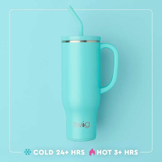 Swig Life 30oz Mega Mug, 30 oz Tumbler with Handle and Straw, Cup Holder Friendly, Dishwasher Safe, Extra Large Insulated Tumbler, Stainless Steel Water Bottle (Pickleball)