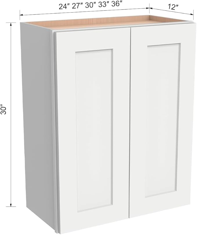 Wall-Mounted Cabinet – Solid Wood Shaker Style Medicine Cabinet with Adjustable Shelves & Soft-Close Doors for Bathroom, Kitchen, and Office Storage (Origami White, 27" W x 12" D x 30" H)