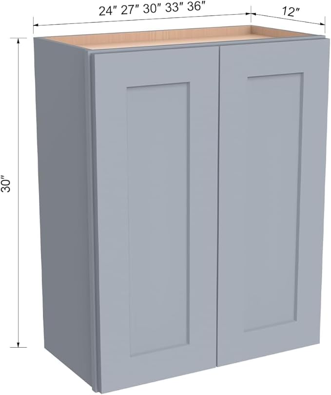 Wall-Mounted Cabinet – Solid Wood Shaker Style Medicine Cabinet with Adjustable Shelves & Soft-Close Doors for Bathroom, Kitchen, and Office Storage (Grey, 30" W x 12" D x 36" H)