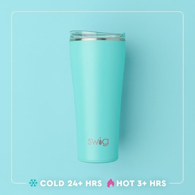 Swig Life 32oz Insulated Tumbler, Travel Coffee Tumbler with Lid, Cup Holder Friendly Travel Coffee Mug, Stainless Steel with Lid (Teacher Life)
