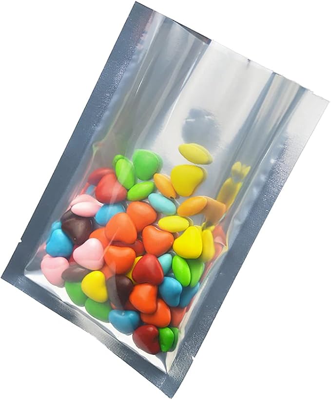 Silver Aluminum Foil Pouch Heat Seal Front Window Plastic Mini Open Top Flat Vacuum Packaging Mylar Bag Food Small Sample Mylar Storage with Tear Notch (1000, 8x12cm(3.1x4.7 inch))