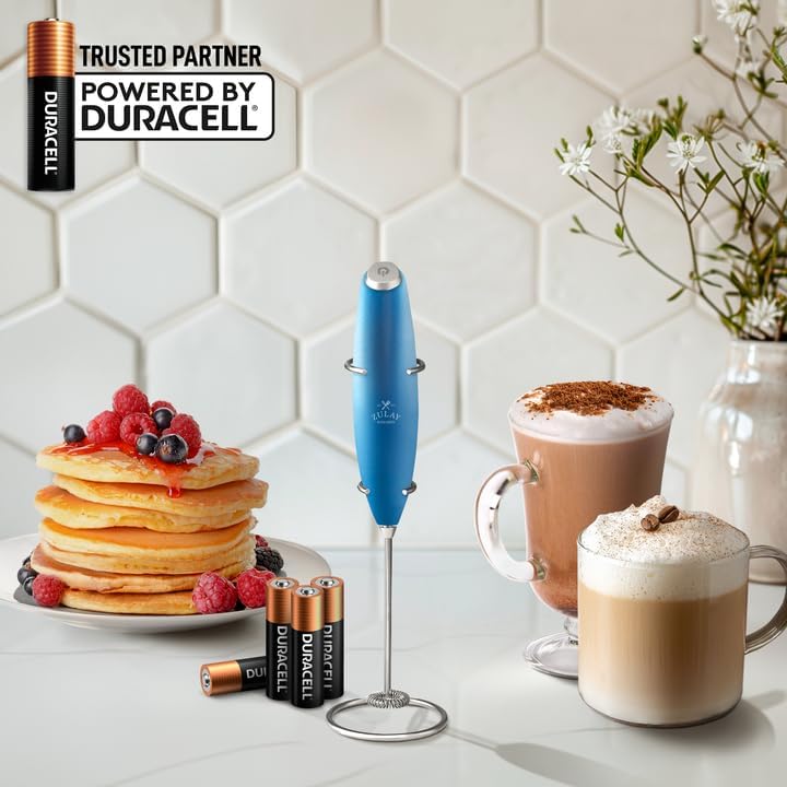 Zulay Kitchen Powerful Milk Frother Wand With 4 AA Duracell Batteries - Ultra Fast Handheld Drink Mixer - Electric Whisk Foam Maker for Coffee, Lattes, Cappuccino, Matcha & Creamer -