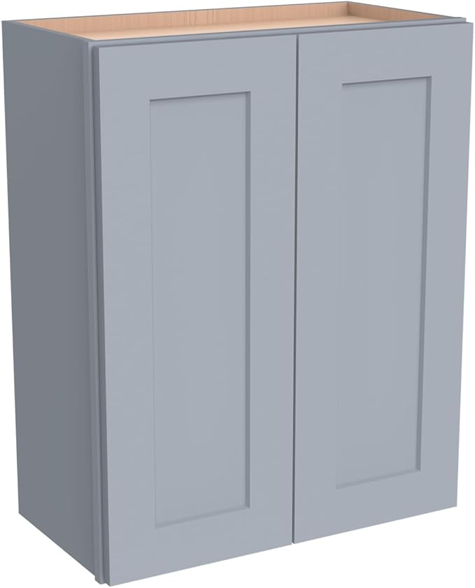 Wall-Mounted Cabinet – Solid Wood Shaker Style Medicine Cabinet with Adjustable Shelves & Soft-Close Doors for Bathroom, Kitchen, and Office Storage (Grey, 27" W x 12" D x 30" H)