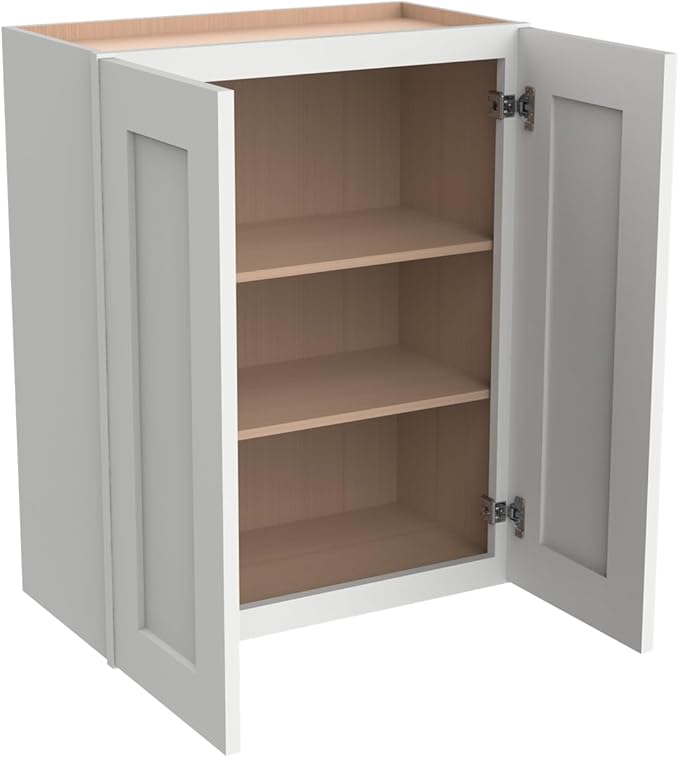 Wall-Mounted Cabinet – Solid Wood Shaker Style Medicine Cabinet with Adjustable Shelves & Soft-Close Doors for Bathroom, Kitchen, and Office Storage (Origami White, 24" W x 12" D x 42" H)