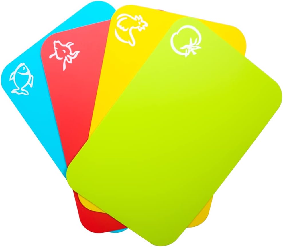 Small Flexible Plastic Cutting Board Mats, 2 Pack Cutting Boards Mats With Food Icons, Gripped Back and Dishwasher Safe, Set of 4,7.5x11.4inch (2)