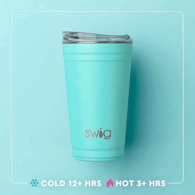 Swig Life 24oz Party Cup, Stackable Insulated Travel Coffee Tumbler with EZ Slider Lid, Cup Holder Friendly, Stainless Steel 24 oz Tumbler, Reusable Coffee Mug (Howdy Holidays)