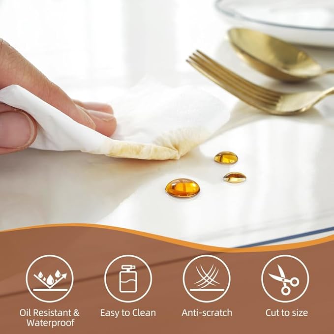 Warmstar Clear Table Cover Protector 60 x 72 Inch,1.5mm Thick Plastic Table Cover Rectangle,PVC Clear Table Protector,Desk Protector Mat for Kitchen, Dresser, Writing Desk，Dining Room Table
