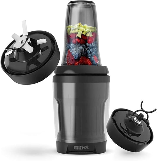 Promixx MiiXR X7 Personal Blender for Shakes and Smoothies - with Performance Nutrition Protein Mixer X-Blade and Shaker Bottle Agitator, Smoothie Blender/Maker, Highly Efficient (7 Piece Set)