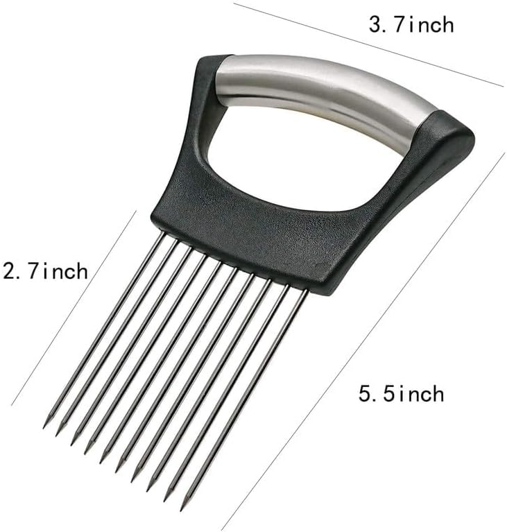 Onion Slice Holder, 2024 New Stainless Steel Holder for Slicing, Chopper Assistant Tool, Cutter for Meat, Onion, Potato, Tomato Kitchen Gadgets (Black, 2 Pack)