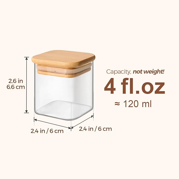 ComSaf Spice Jars with Labels 4 oz 6Pack, Small Spice Containers Starter Set, Glass Seasoning Jars with Lids, Square Seasoning Containers for Salt, Pepper, Chili Powder, Sugar, Ginger Ground, Cumin