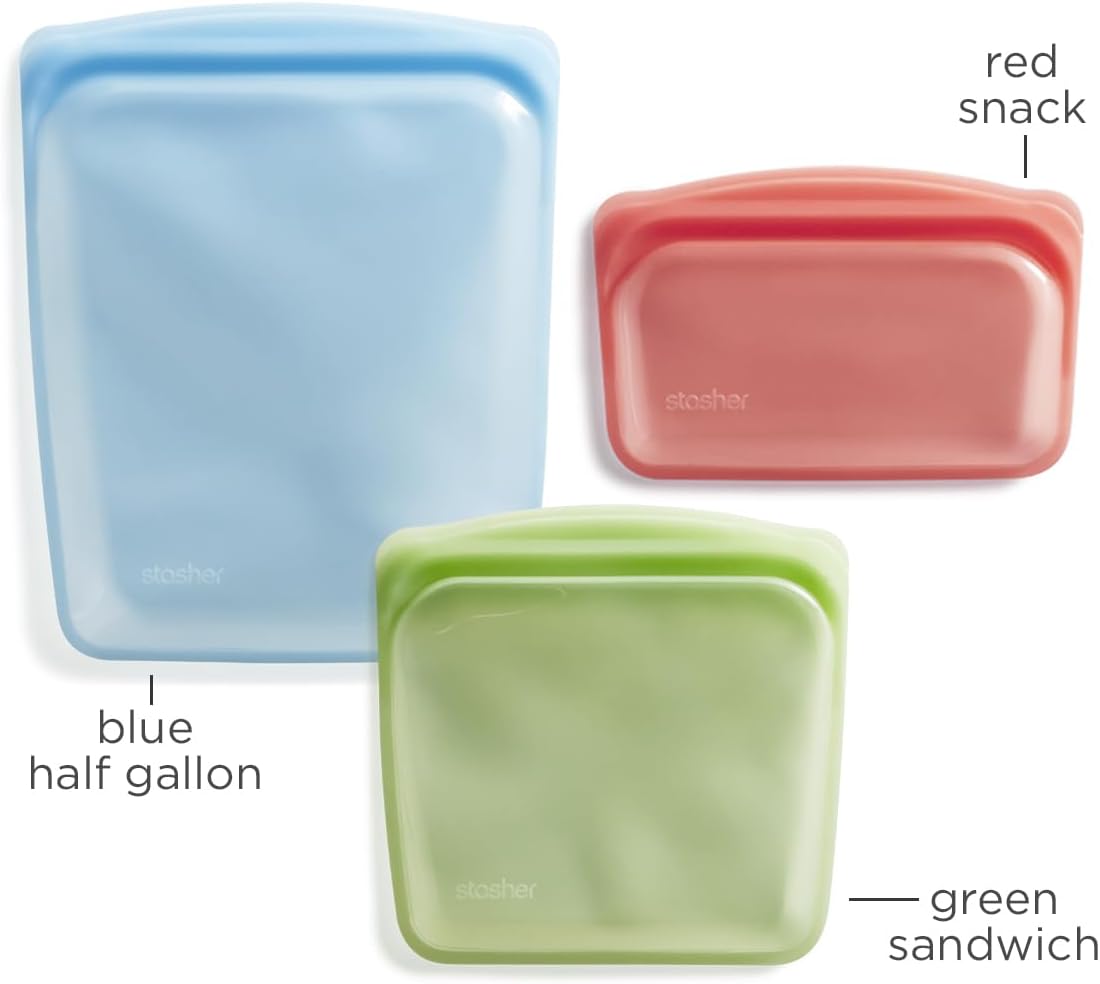Stasher Premium Silicone Reusable Food Storage Bags, 3-Pack, Multi, Multi-Use Food Storage Bags, Lunch Bag, Travel Containers, BPA Free, Leak-free, Dishwasher-Safe, Eco-friendly