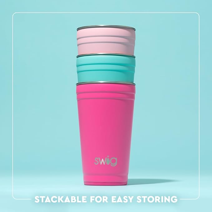 Swig Life 24oz Party Cup, Stackable Insulated Travel Coffee Tumbler with EZ Slider Lid, Cup Holder Friendly Travel, Stainless Steel 24 oz Tumbler, Reusable Mug (Hydrangeas)