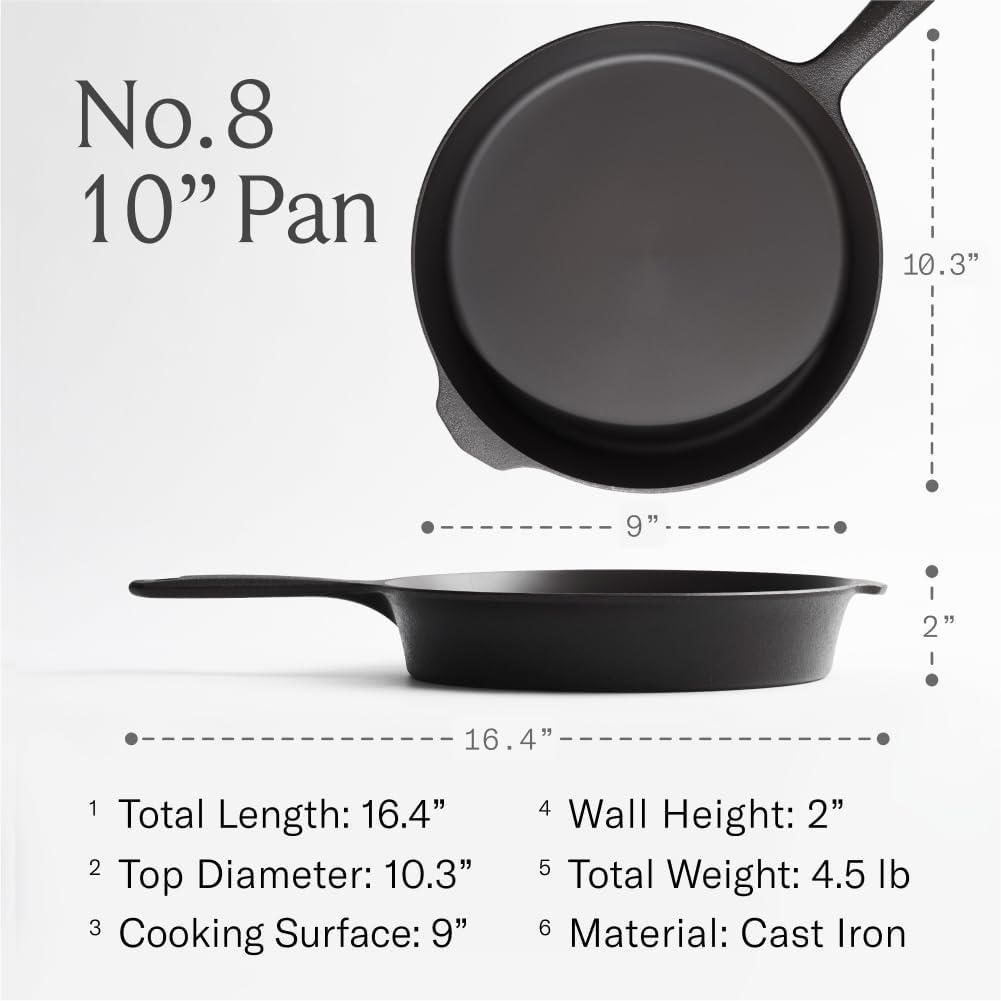 Field Company Starter Set – 10-Inch Cast Iron Skillet No.8 with Cleaning Kit: Natural Fiber Brush, Chain Mail Scrubber & Organic Seasoning Oil – Lightweight, Preseasoned, Made in USA, Vintage Design