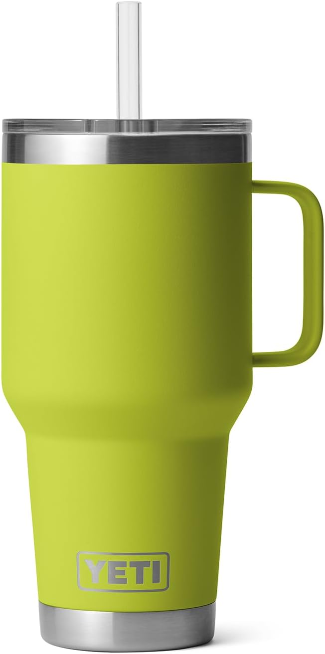 YETI Rambler 35 oz Tumbler with Handle and Straw Lid, Travel Mug Water Tumbler, Vacuum Insulated Cup with Handle, Stainless Steel, Chartreuse