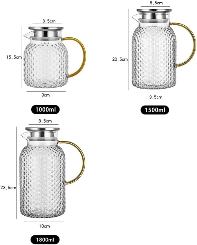 GRFIT Glass Water Pitcher with Filter Lid and Spout Pourer Heat Resistant Glass Pitcher for Hot and Cold Drinks Tea Bottle Ice Cream Homemade Water Jug (1.8L)