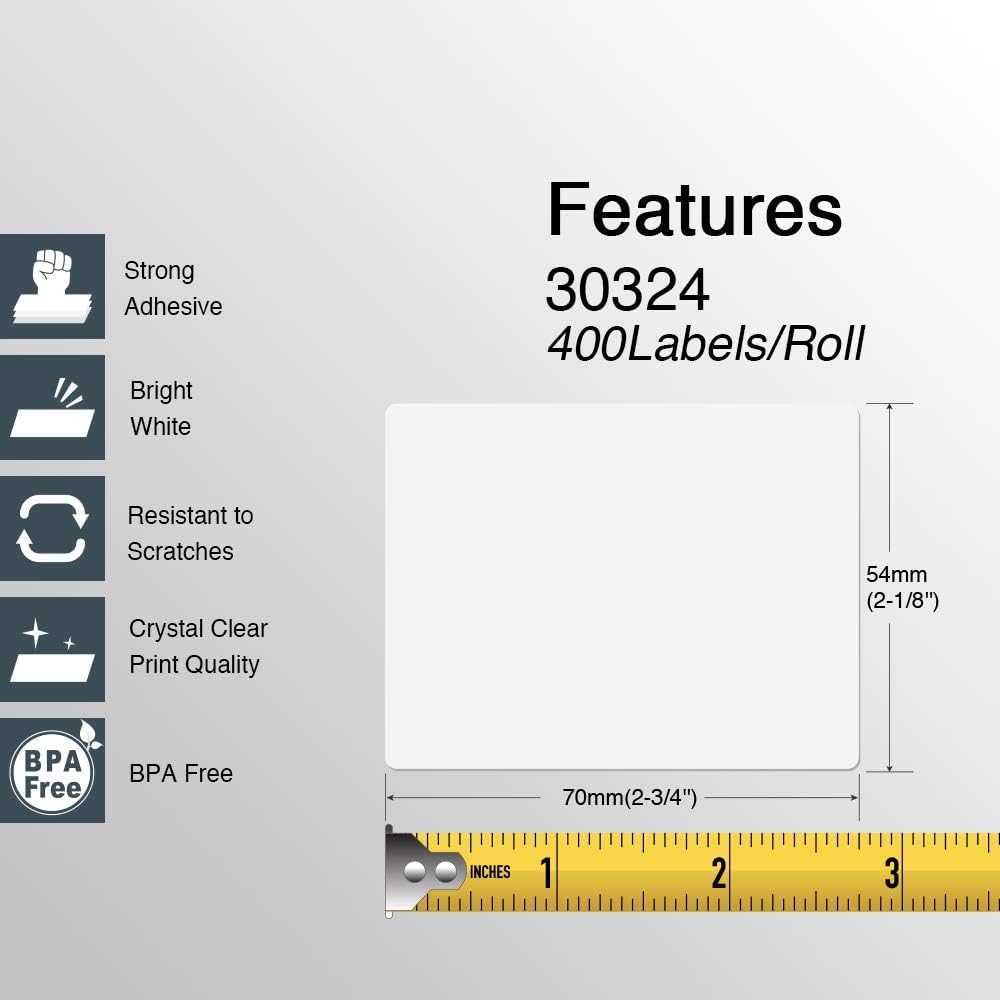 BETCKEY - Compatible DYMO 30324 (2-1/8" x 2-3/4") Multipurpose Labels, Perforated, Compatible with DYMO Labelwriter 450, 4XL, NOT Fit 550 & 5XL [6 Rolls/2400 Labels]