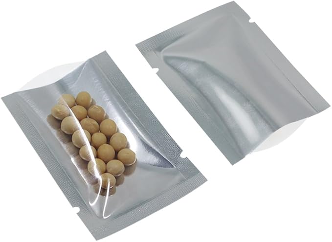 Silver Aluminum Foil Pouch Heat Seal Front Window Plastic Mini Open Top Flat Vacuum Packaging Mylar Bag Food Small Sample Mylar Storage with Tear Notch (500, 10x15cm(3.9x5.9 inch))