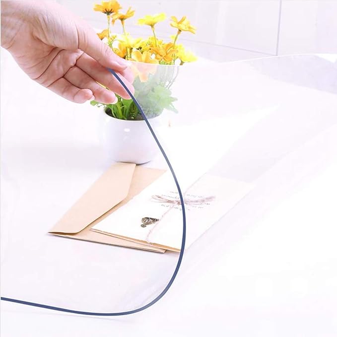 NECAUX Custom 56 x 63 Inch Clear Table Cover, 1.5mm Thick Plastic Waterproof Heavy Duty Desk Pad Mat Non-Slip Tablecloth Protector for Coffee, Dining, Conference Tables