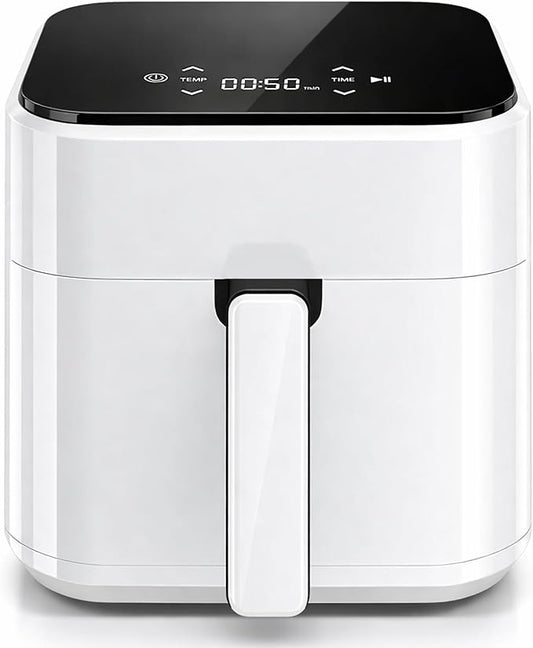 Simple Deluxe 8-in-1 Air Fryer 3 Qt, Digital Preset Airfryer with Overheat Protection and Auto Shut-Off, Nonstick and Dishwasher-Safe Basket for Fries, Bake, 60-Min Timer, Max 400°F, 800W, White