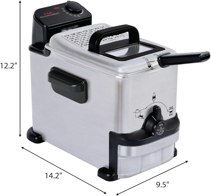 T-fal Compact EZ Clean Stainless Steel Deep Fryer with Basket for Home Use, 1.8 Liter Oil and 1.7 Pound Food Capacity, 1200 Watts, Easy Clean Temp Control, Oil Filtration, 1.8 L