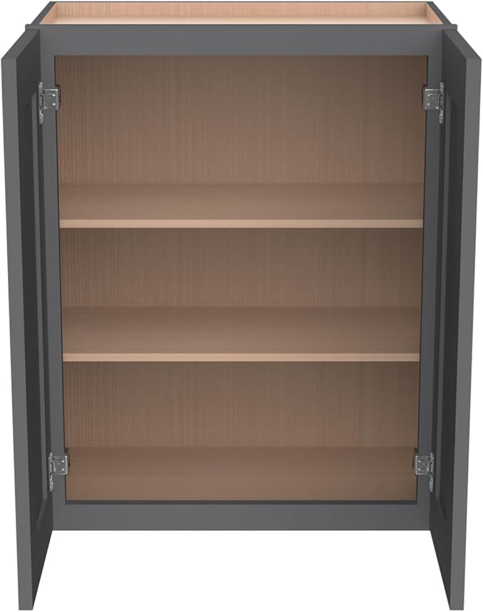 Wall-Mounted Cabinet – Solid Wood Shaker Style Medicine Cabinet with Adjustable Shelves & Soft-Close Doors for Bathroom, Kitchen, and Office Storage (Pebble Gray, 36" W x 12" D x 42" H)