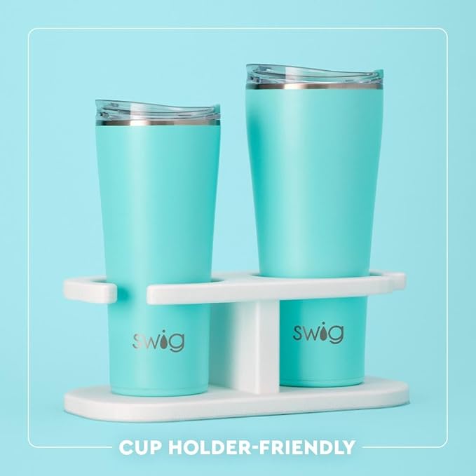 Swig Life 32oz Insulated Tumbler, Travel Coffee Tumbler with Lid, Cup Holder Friendly Travel Coffee Mug, Stainless Steel, 32 oz, Reusable Insulated Mug with Lid (Christmas Bows)