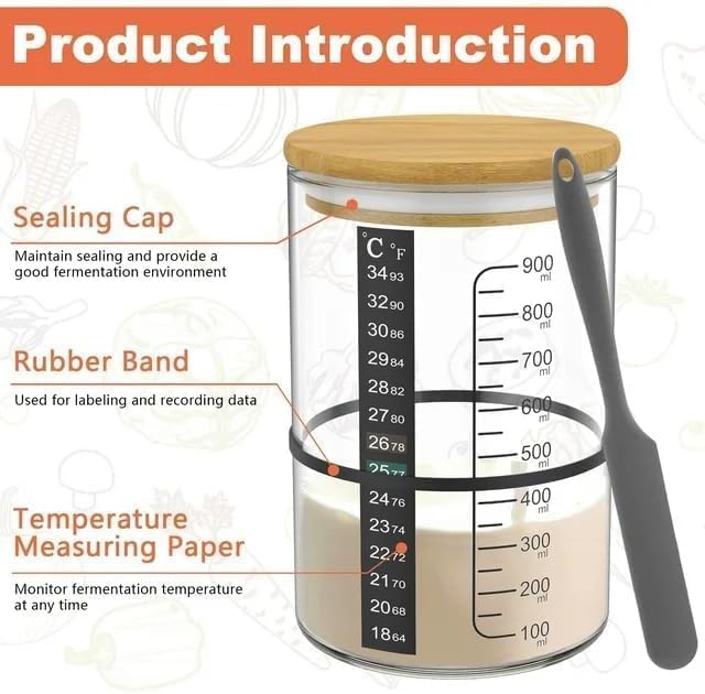 BRIRILINE Pro Sourdough Bread Starter Kit - 34 oz sourdough jar with 5 unique features for the perfect sour dough bread & sourdough starter kit - baking supplies (34oz-4pack)
