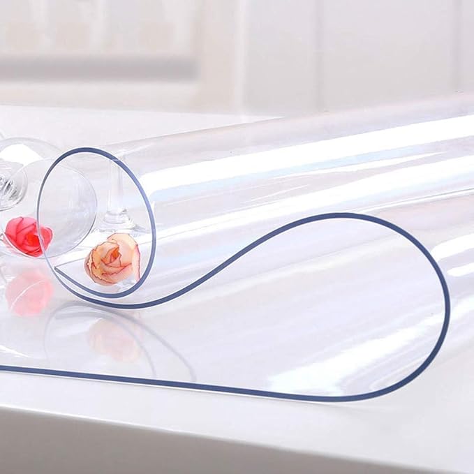 NECAUX Custom Multisize 1.5mm Thick Clear PVC Table Cover Protector - 44 x 84 Inch Kitchen Wood Grain Vinyl Transparent Table Cover Plastic Protective Pad for 7 Foot Dining Room Table