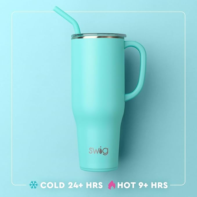 Swig Life 40oz Mega Mug, 40 oz Tumbler with Handle and Straw, Cup Holder Friendly, Dishwasher Safe, Extra Large Insulated Tumbler, Stainless Steel (Wanderlust)
