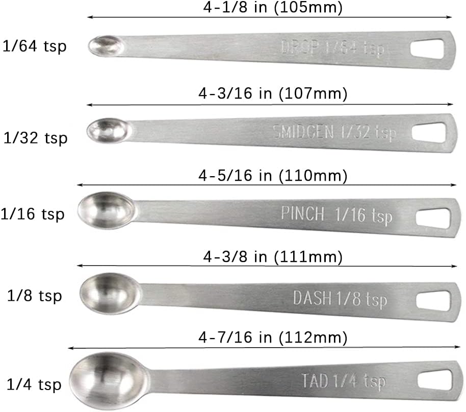 1Pack Mini Measuring Spoons Set, Heavy Duty Stainless Steel Teaspoon for Cooking and Baking, Suitable for Small Amount of Dry or Liquid Ingredients and Spices