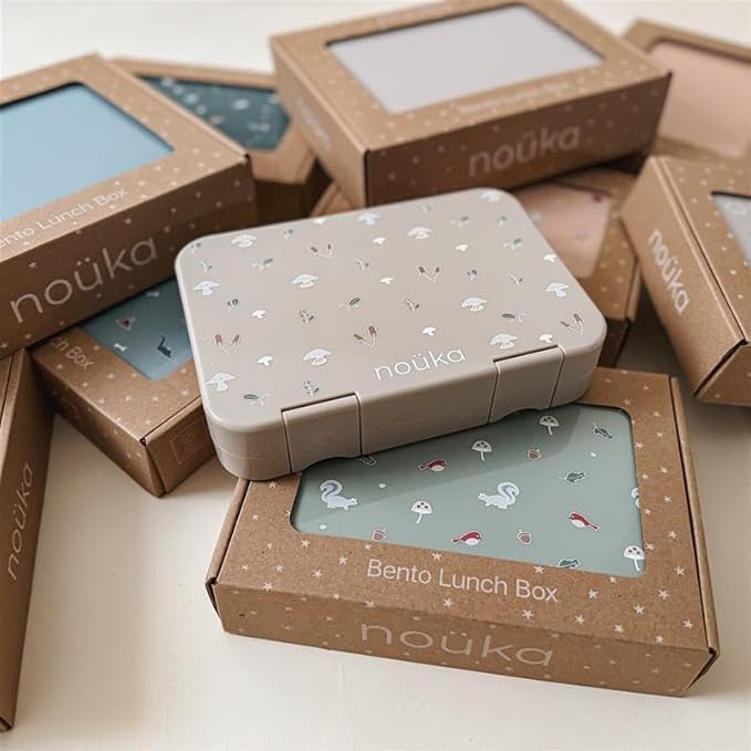 nouka Grand Bento Box | Easy to open latches | Spill Proof Design | 6-Compartment Removable Tray | Moss